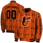 personalized baltimore orioles bolt stripe orange varsity jacket best selling