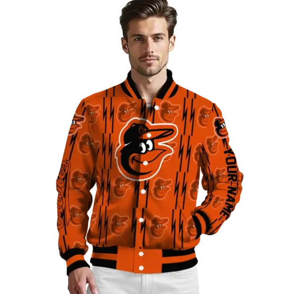 personalized baltimore orioles bolt stripe orange varsity jacket high quality