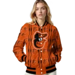 personalized baltimore orioles bolt stripe orange varsity jacket best selling