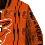 personalized baltimore orioles bolt stripe orange varsity jacket best selling