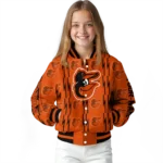personalized baltimore orioles bolt stripe orange varsity jacket best selling