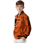 personalized baltimore orioles bolt stripe orange varsity jacket best selling