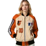 personalized baltimore orioles eagle baseball orange white bomber jacket best selling