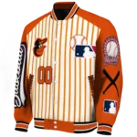 personalized baltimore orioles eagle baseball orange white varsity jacket best selling