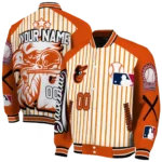 personalized baltimore orioles eagle baseball orange white varsity jacket best selling