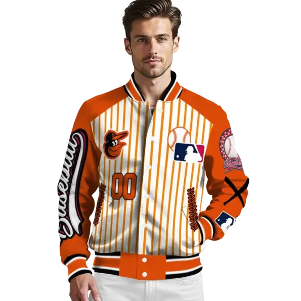 personalized baltimore orioles eagle baseball orange white varsity jacket high quality
