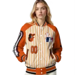 personalized baltimore orioles eagle baseball orange white varsity jacket best selling