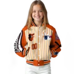 personalized baltimore orioles eagle baseball orange white varsity jacket best selling