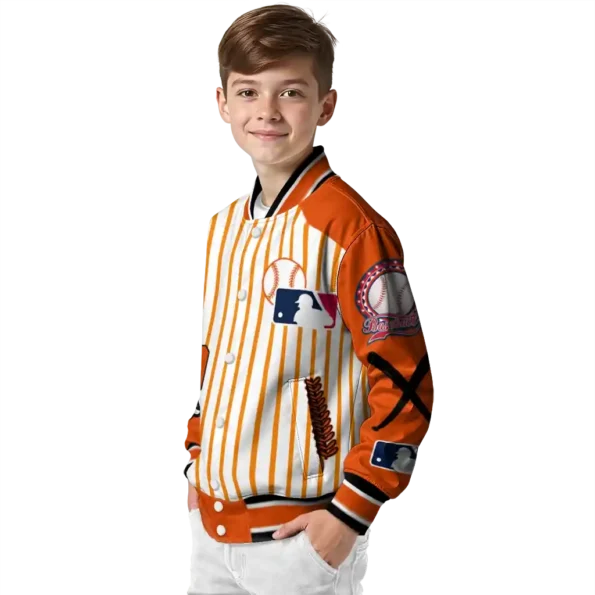personalized baltimore orioles eagle baseball orange white varsity jacket trendy