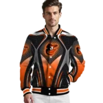 personalized baltimore orioles mesh chest black crocs black varsity jacket best selling
