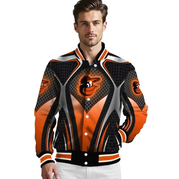 personalized baltimore orioles mesh chest black crocs black varsity jacket high quality