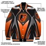 personalized baltimore orioles mesh chest black crocs black varsity jacket best selling