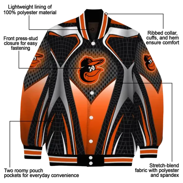 personalized baltimore orioles mesh chest black crocs black varsity jacket new arrival