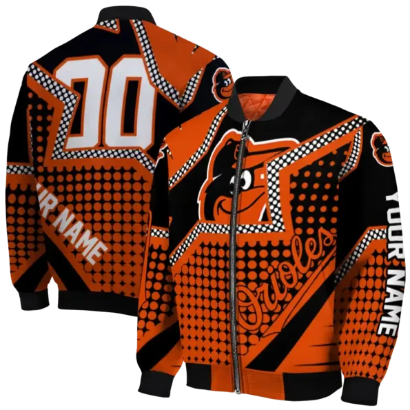 personalized baltimore orioles star burst orange bomber jacket fashion forward