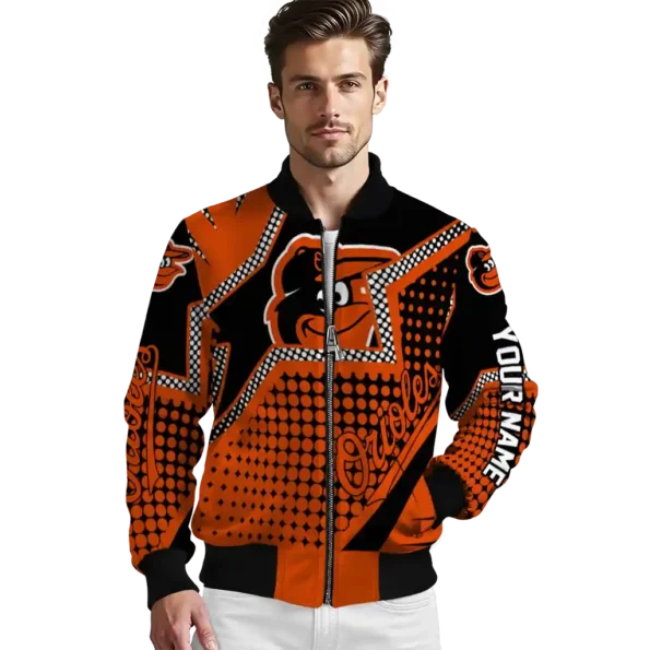 personalized baltimore orioles star burst orange bomber jacket high quality