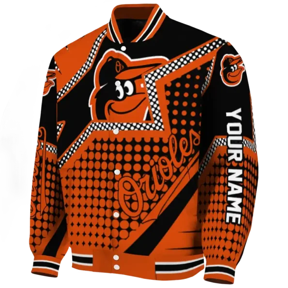 personalized baltimore orioles star burst orange varsity jacket best selling