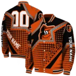 personalized baltimore orioles star burst orange varsity jacket best selling