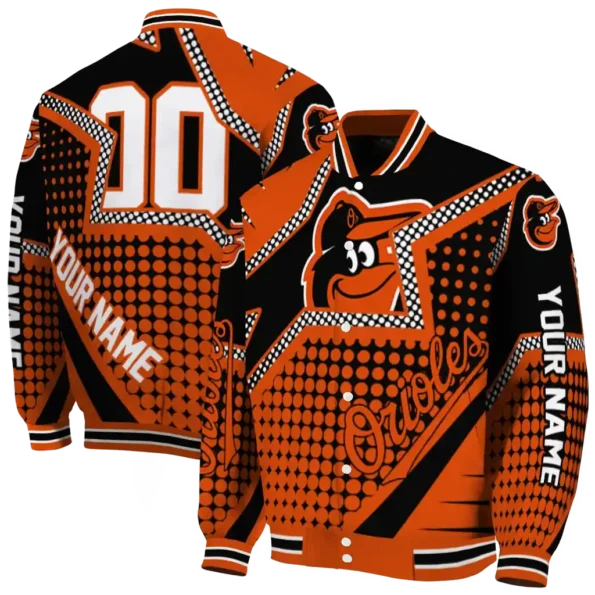 personalized baltimore orioles star burst orange varsity jacket fashion forward