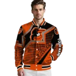 personalized baltimore orioles star burst orange varsity jacket best selling
