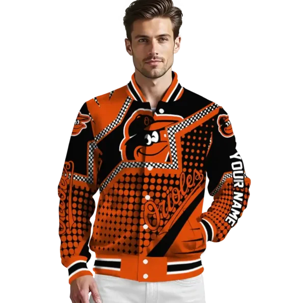 personalized baltimore orioles star burst orange varsity jacket high quality