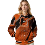 personalized baltimore orioles star burst orange varsity jacket best selling