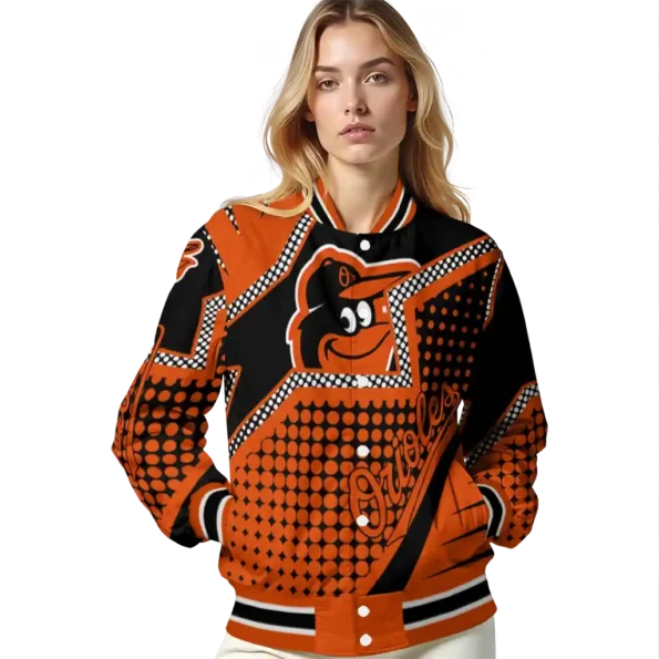 personalized baltimore orioles star burst orange varsity jacket latest model