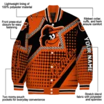 personalized baltimore orioles star burst orange varsity jacket best selling