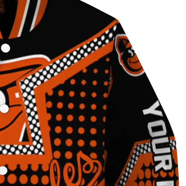 personalized baltimore orioles star burst orange varsity jacket premium grade