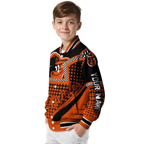 personalized baltimore orioles star burst orange varsity jacket trendy