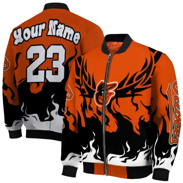 personalized baltimore orioles winged blaze orange white bomber jacket fashion forward