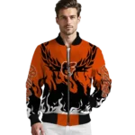 personalized baltimore orioles winged blaze orange white bomber jacket best selling