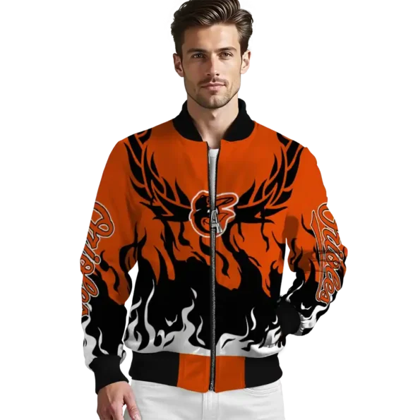 personalized baltimore orioles winged blaze orange white bomber jacket high quality