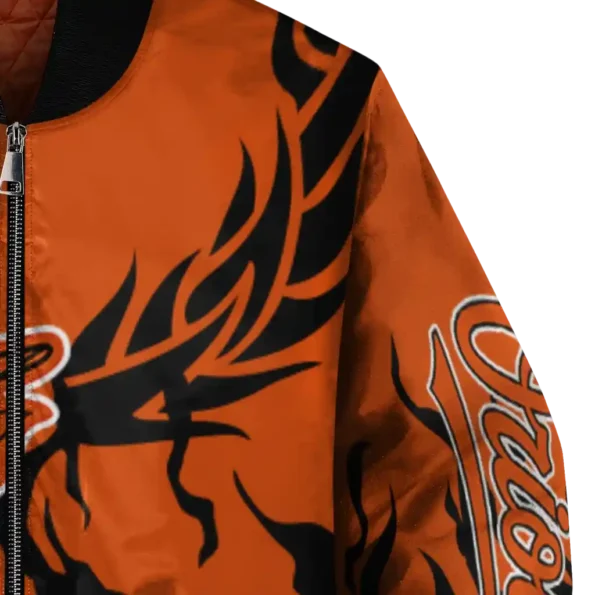 personalized baltimore orioles winged blaze orange white bomber jacket premium grade