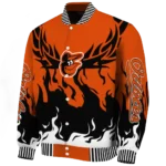 personalized baltimore orioles winged blaze orange white varsity jacket best selling