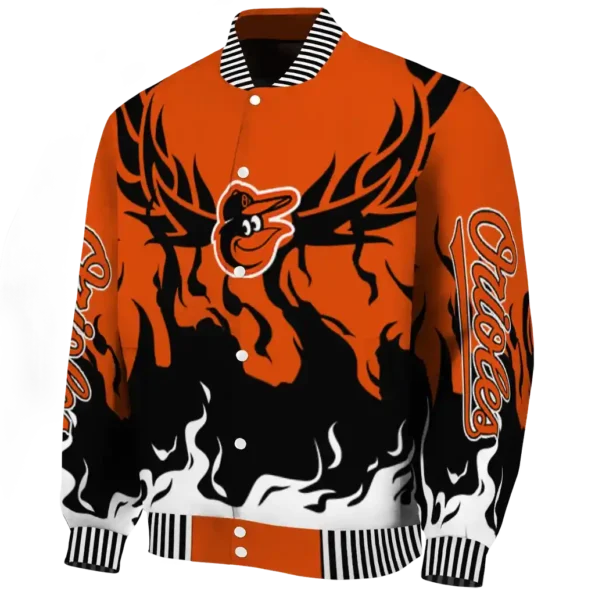 personalized baltimore orioles winged blaze orange white varsity jacket best selling