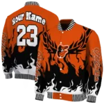 personalized baltimore orioles winged blaze orange white varsity jacket best selling