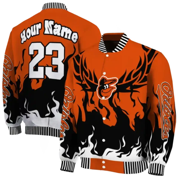personalized baltimore orioles winged blaze orange white varsity jacket fashion forward