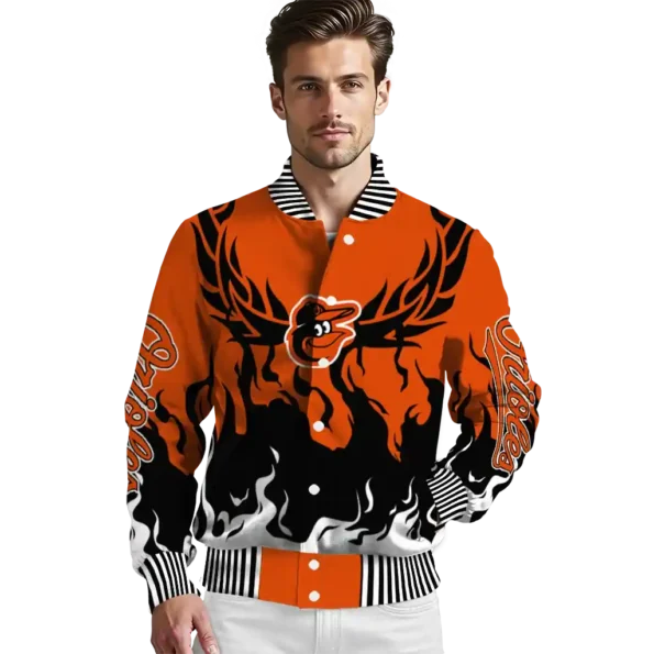 personalized baltimore orioles winged blaze orange white varsity jacket high quality