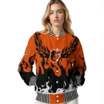 personalized baltimore orioles winged blaze orange white varsity jacket best selling