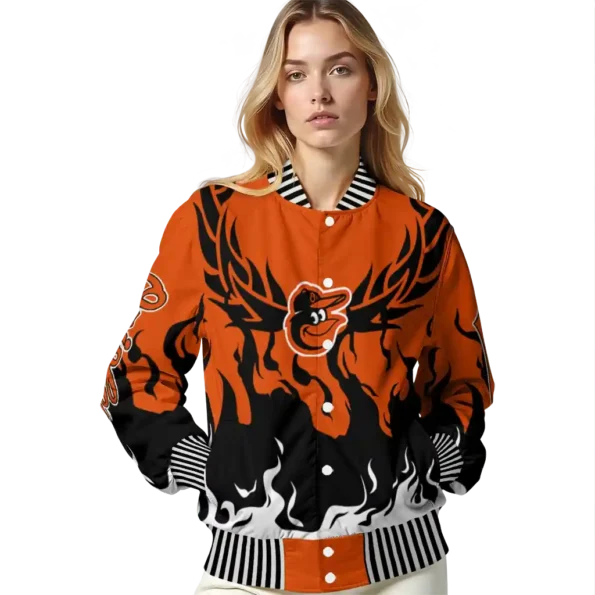 personalized baltimore orioles winged blaze orange white varsity jacket latest model