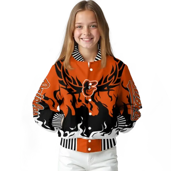 personalized baltimore orioles winged blaze orange white varsity jacket top rated