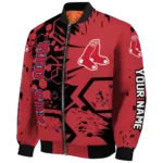 personalized boston red sox hexagon cluster red black bomber jacket best selling