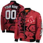 personalized boston red sox hexagon cluster red black bomber jacket best selling