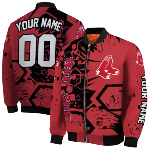 personalized boston red sox hexagon cluster red black bomber jacket fashion forward