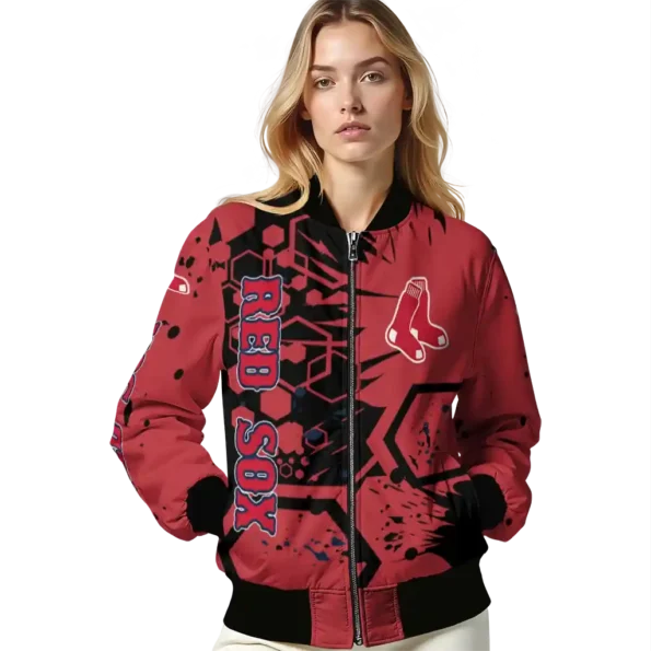 personalized boston red sox hexagon cluster red black bomber jacket latest model