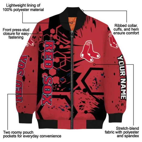 personalized boston red sox hexagon cluster red black bomber jacket new arrival