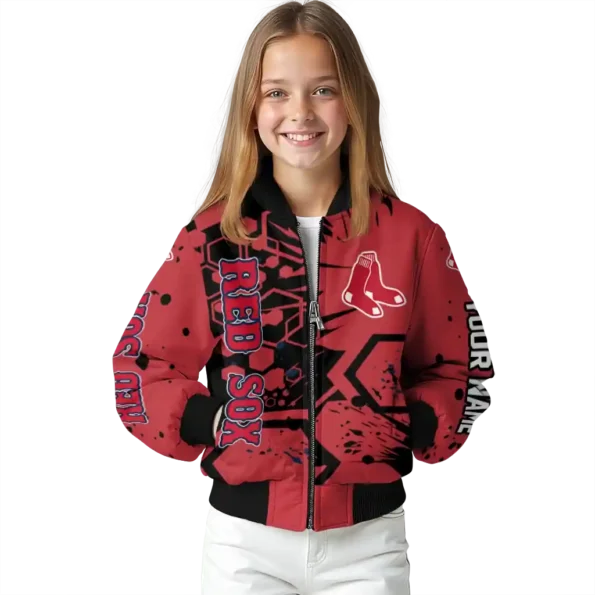 personalized boston red sox hexagon cluster red black bomber jacket top rated