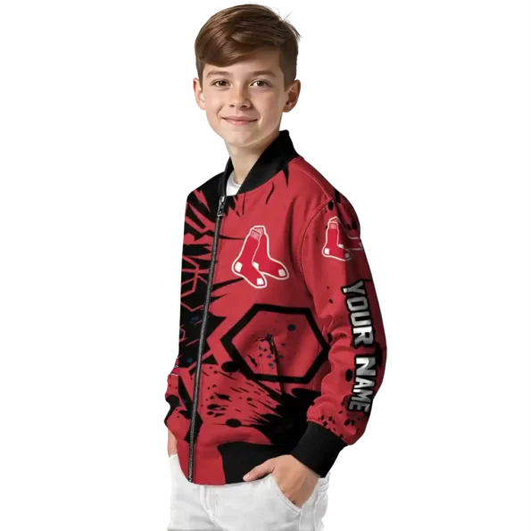 personalized boston red sox hexagon cluster red black bomber jacket trendy