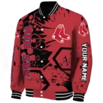personalized boston red sox hexagon cluster red black varsity jacket best selling