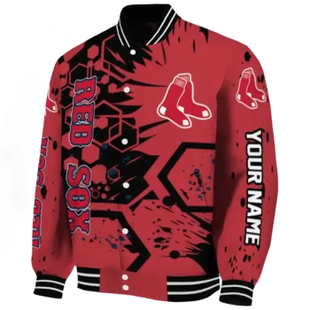 personalized boston red sox hexagon cluster red black varsity jacket best selling